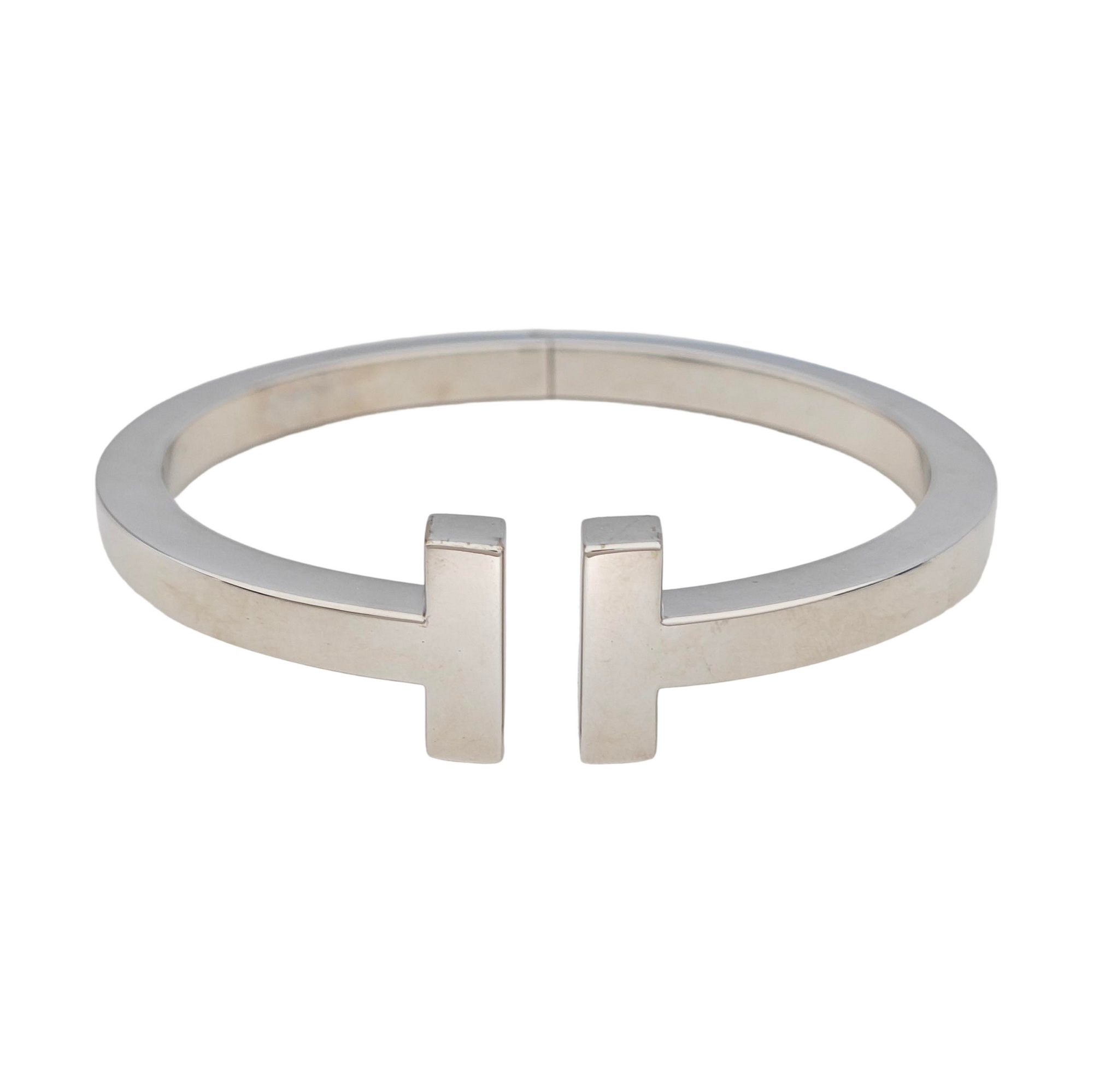 Tiffany T 18k White Gold Silver Bangle