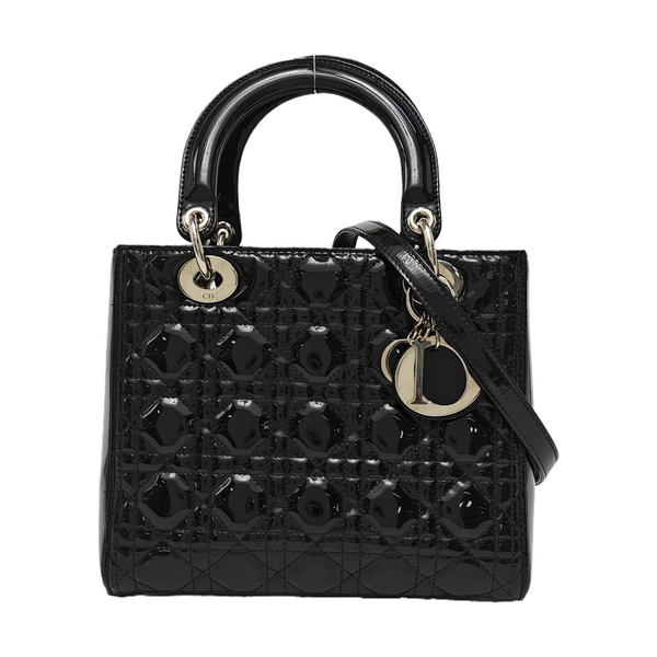 Lady Dior Medium Cannage Patent Leather Black