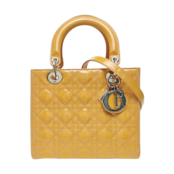 Lady Dior Medium Cannage Patent Leather Yellow