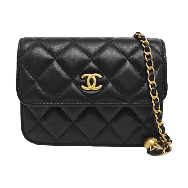 Quilted Lambskin Shoulder Bag Black