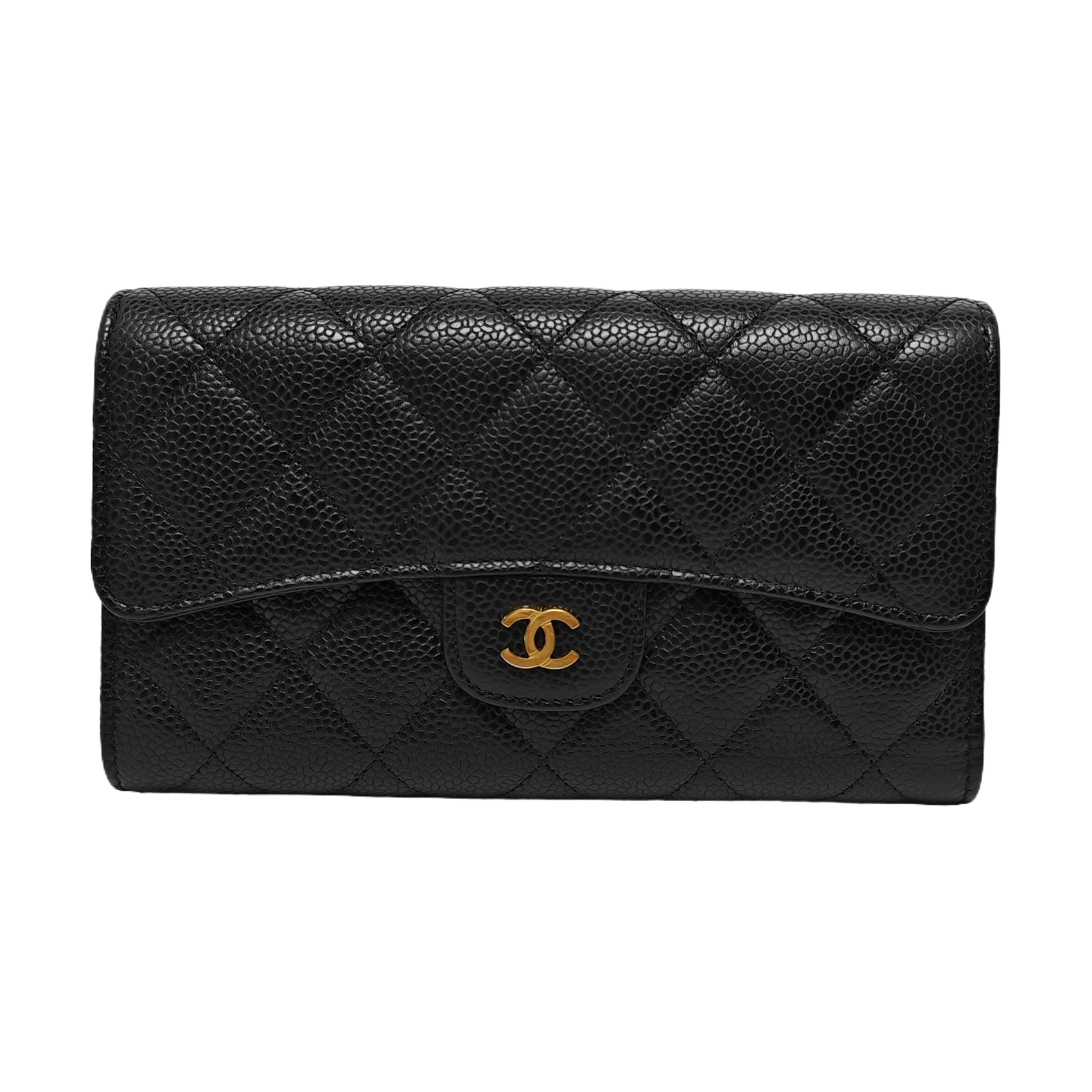Quilted Grained Calfskin Wallet Black
