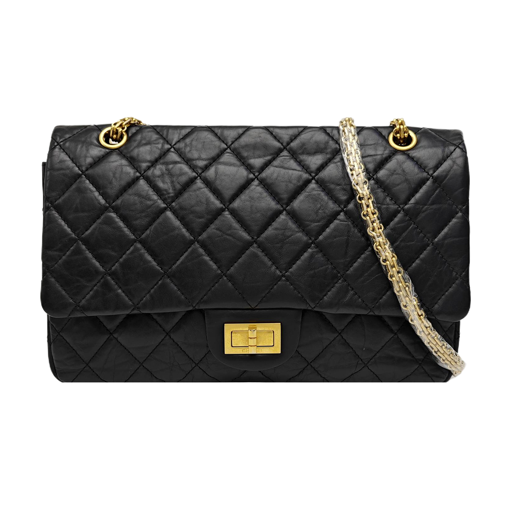 2.55 Maxi Quilted Waxed Cafskin Black