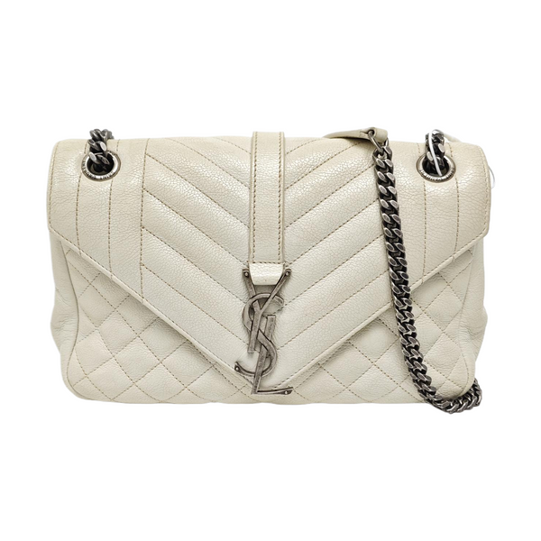 Chevron Calfskin Shoulder Bag White