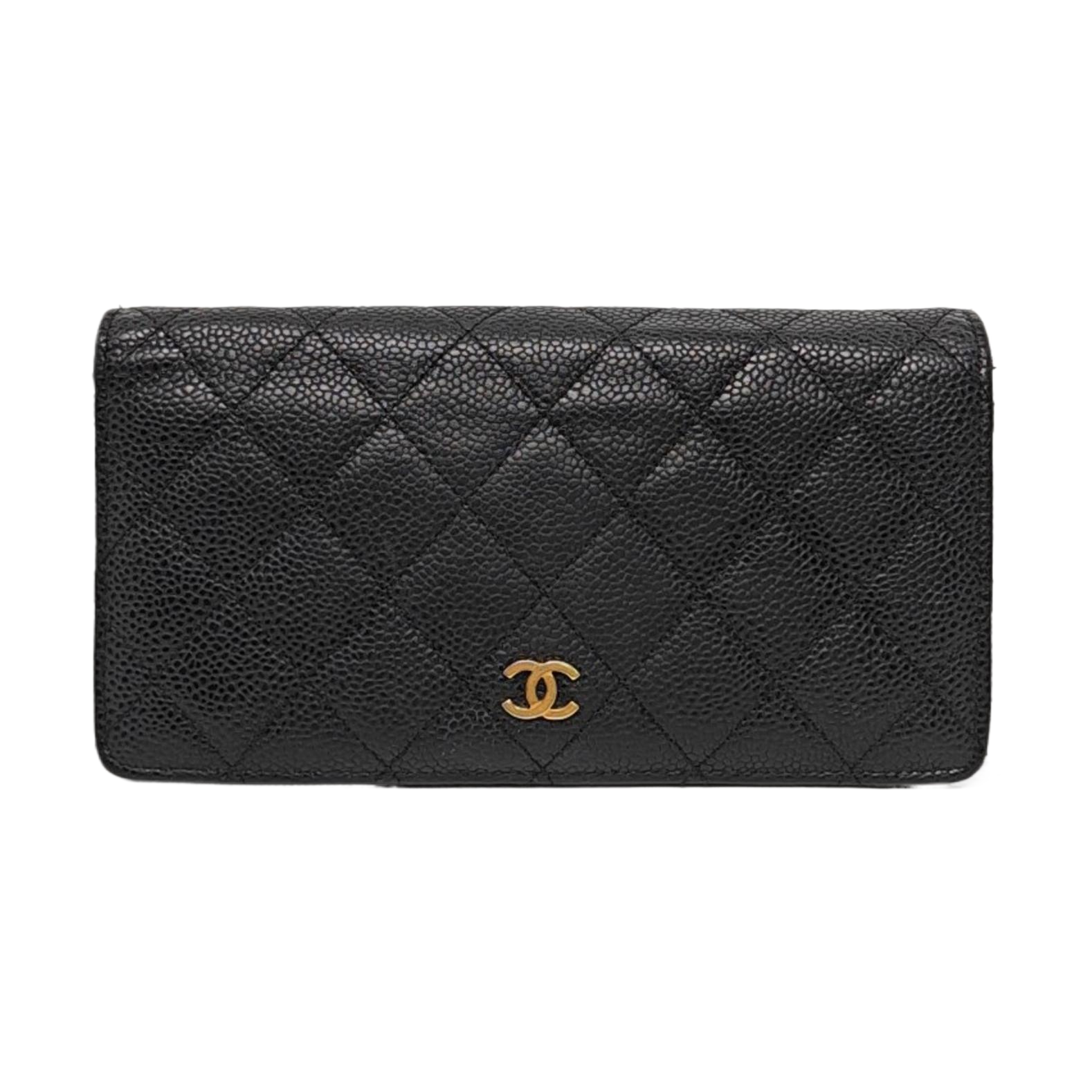 Quilted Grained Calfskin Wallet Black