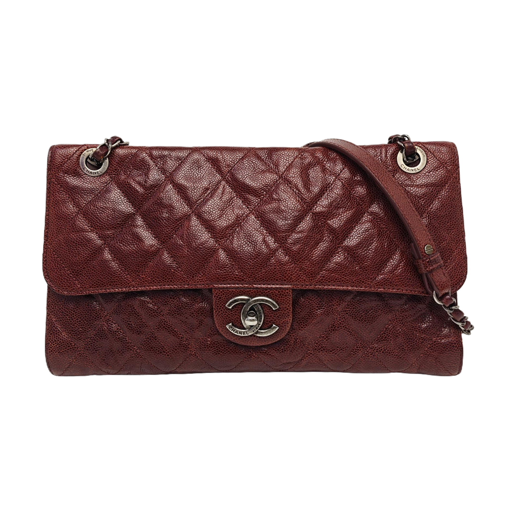 Quilted Grained Calfskin Shoulder Bag Red