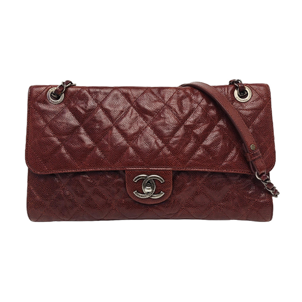 Quilted Grained Calfskin Shoulder Bag Red