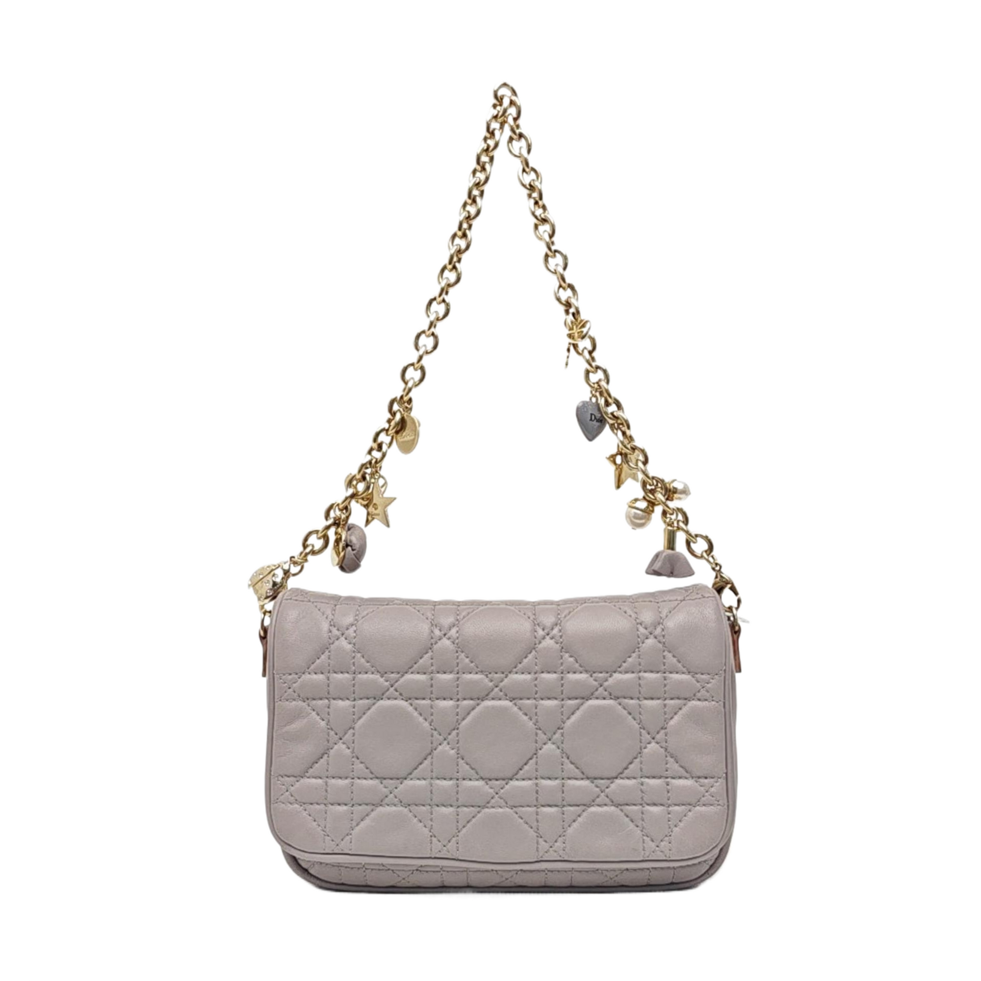 Cannage Calfskin Shoulder Bag Gray