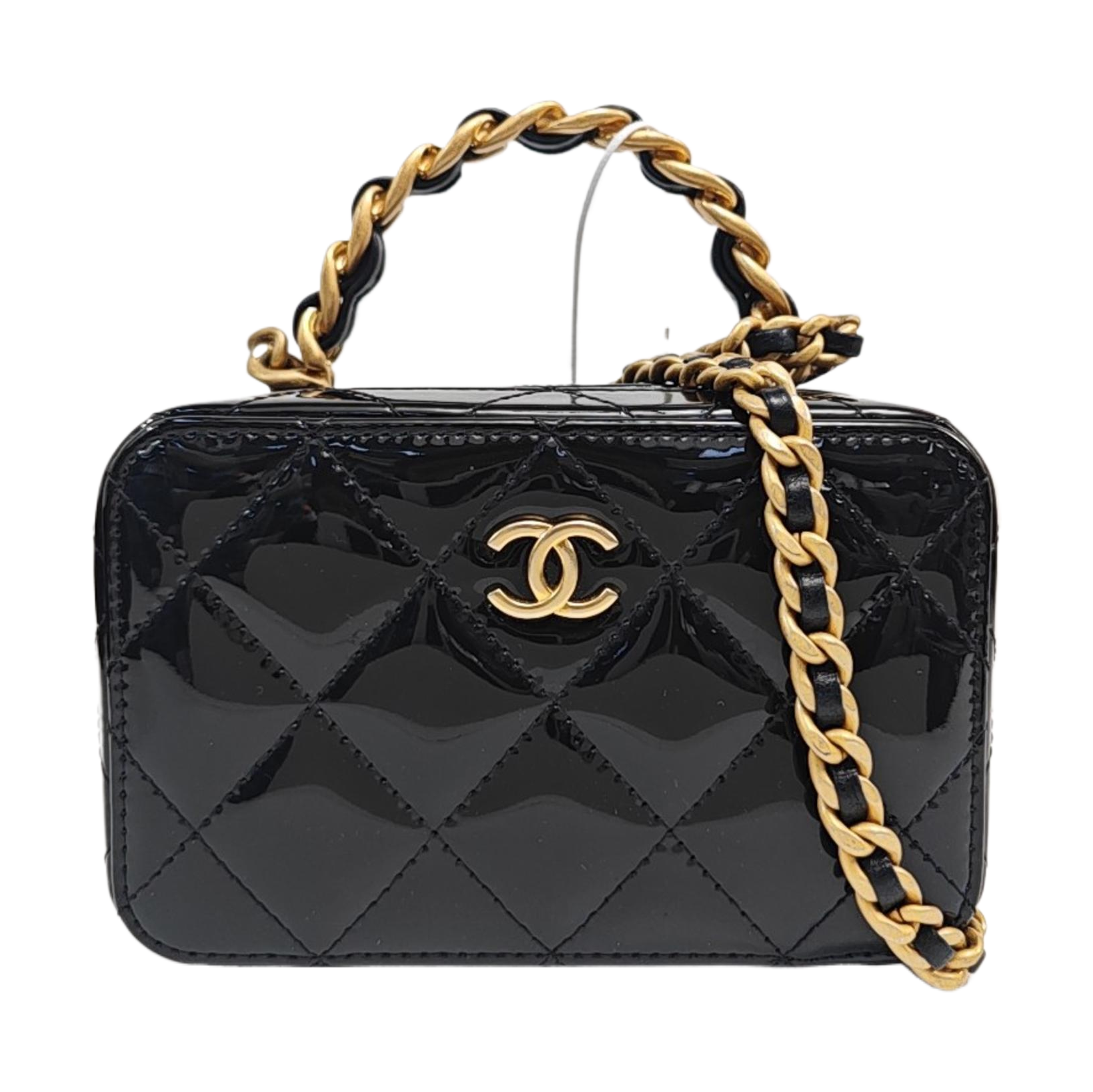Quilted Patent Calfskin Shoulder Bag Black