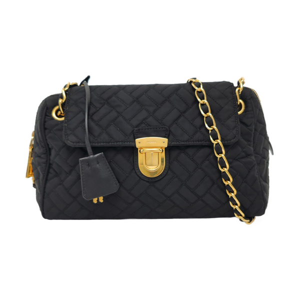 Quilted Nylon Shoulder Bag Black
