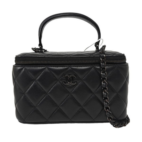 BOLSOS DE COSMÉTICOS VINTAGE Piel de Cordero Acolchada Negra