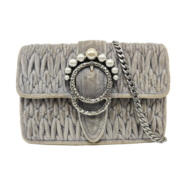 Quilted Velvet Shoulder Bag Gray