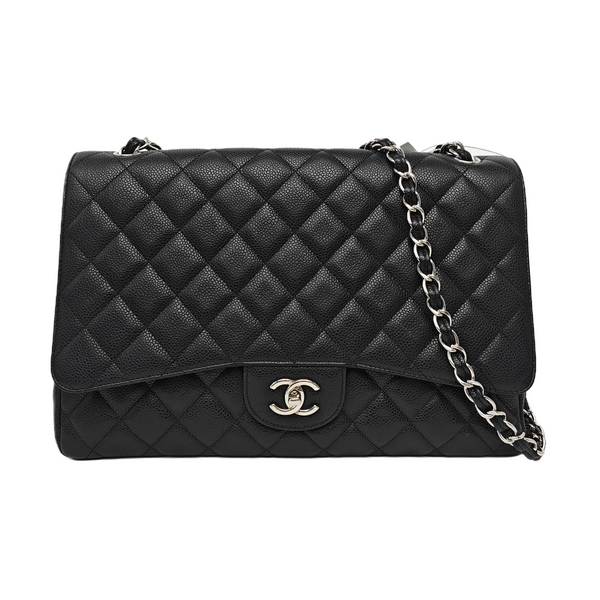 Quilted Grained Calfskin Shoulder Bag Large Black