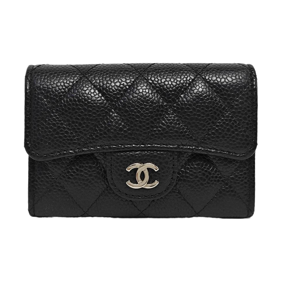 Quilted Grained Calfskin Card Holder Black