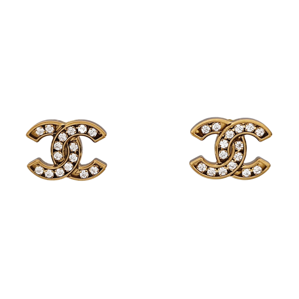 CC Logo Metal Gold Stud Earrings