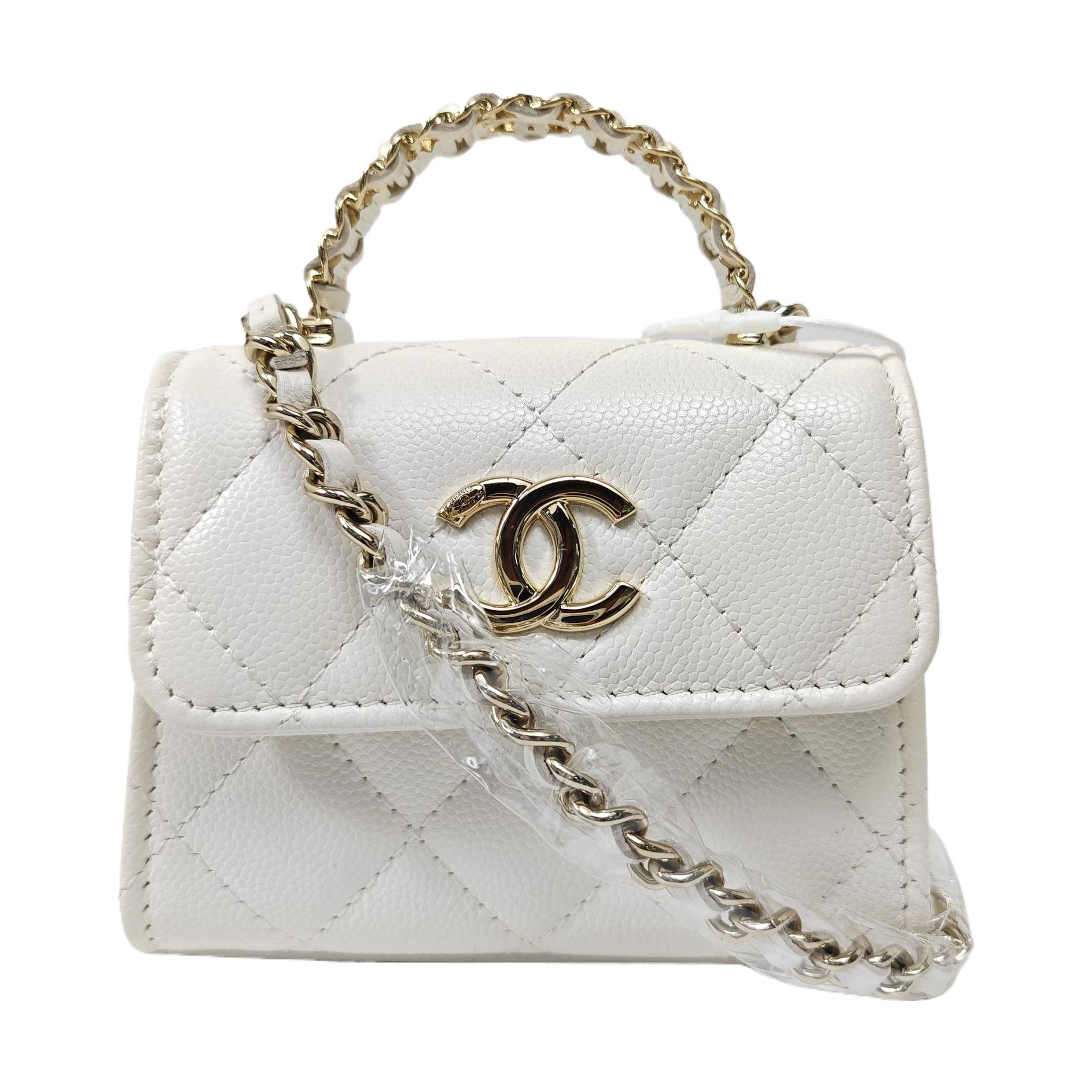 TRENDY CC Quilted Grained Calfskin White
