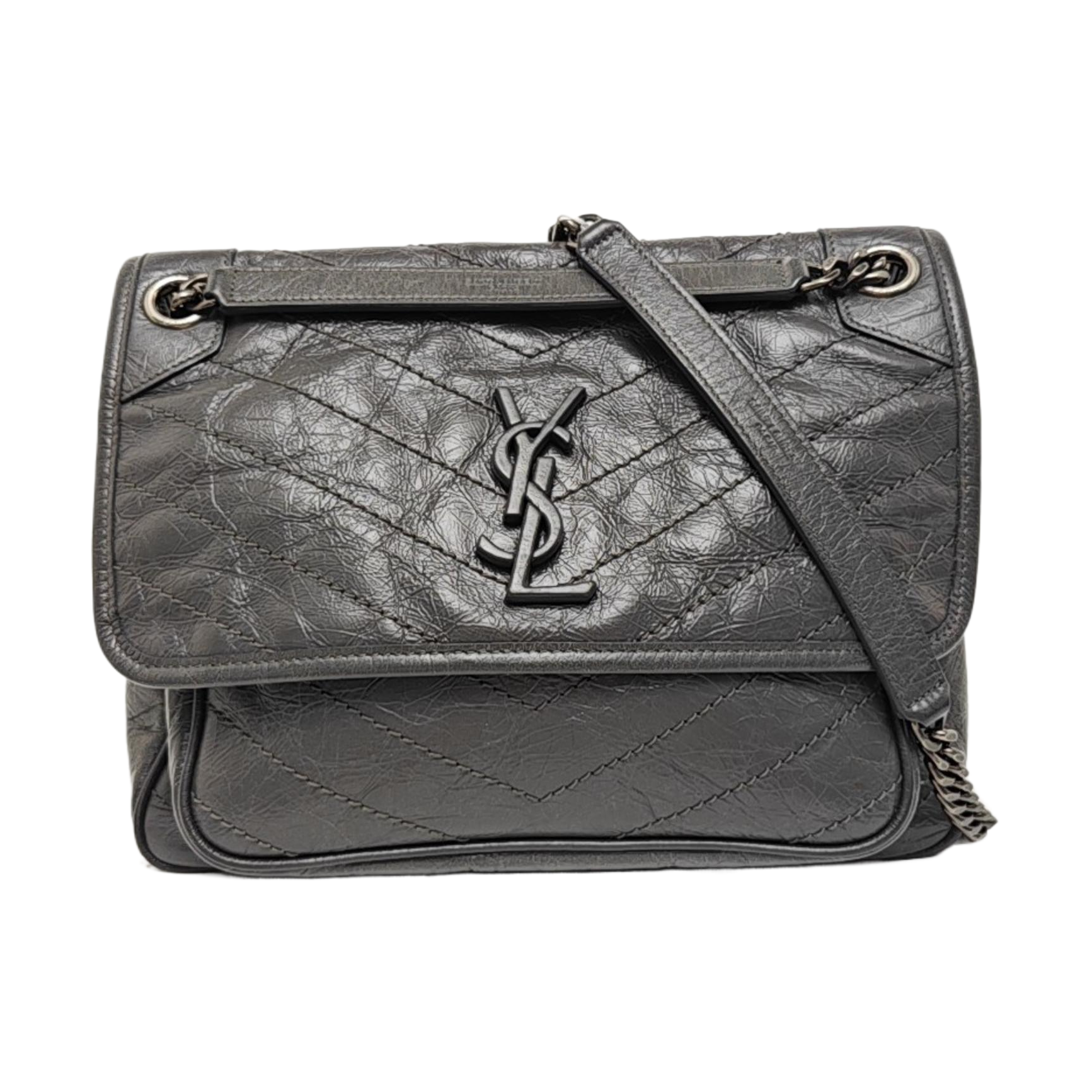 NIKI Medium Chevron Calfskin Gray