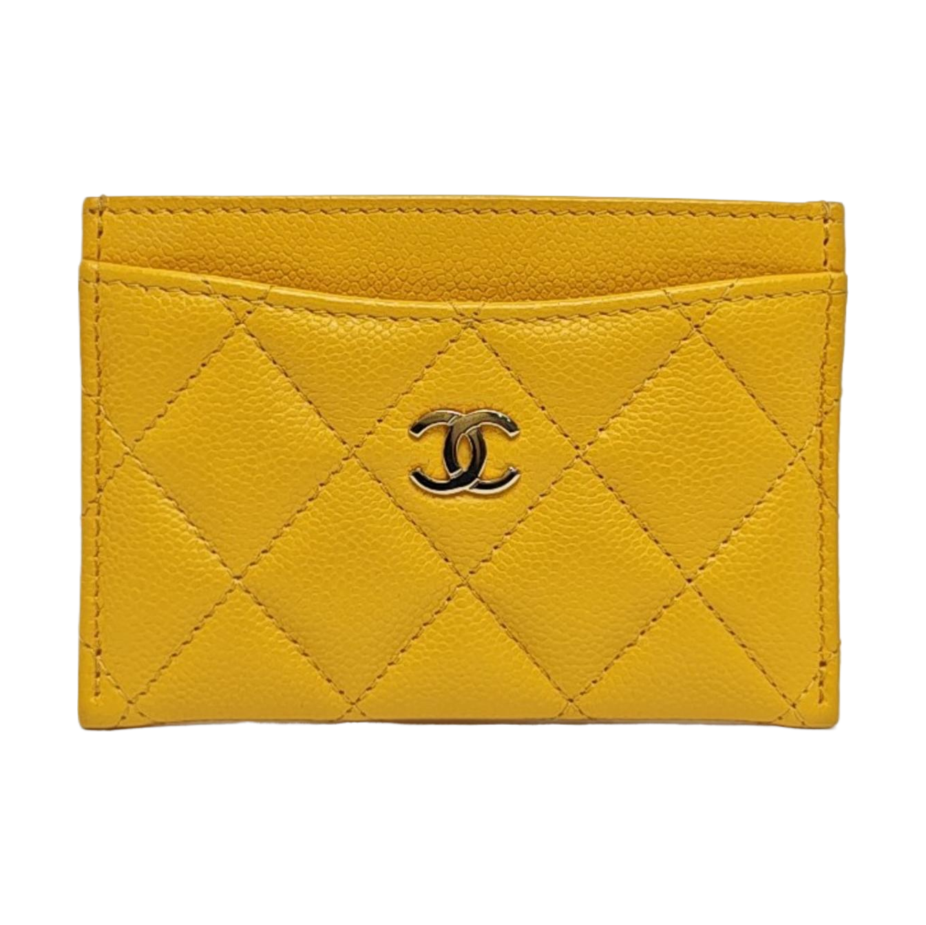 Quilted Grained Calfskin Card Holder Yellow