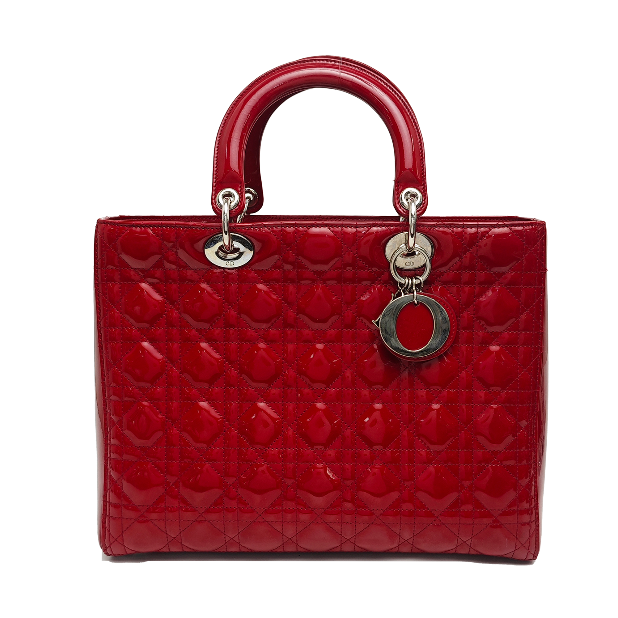 Lady Dior Large Cannage Patent Leather Red