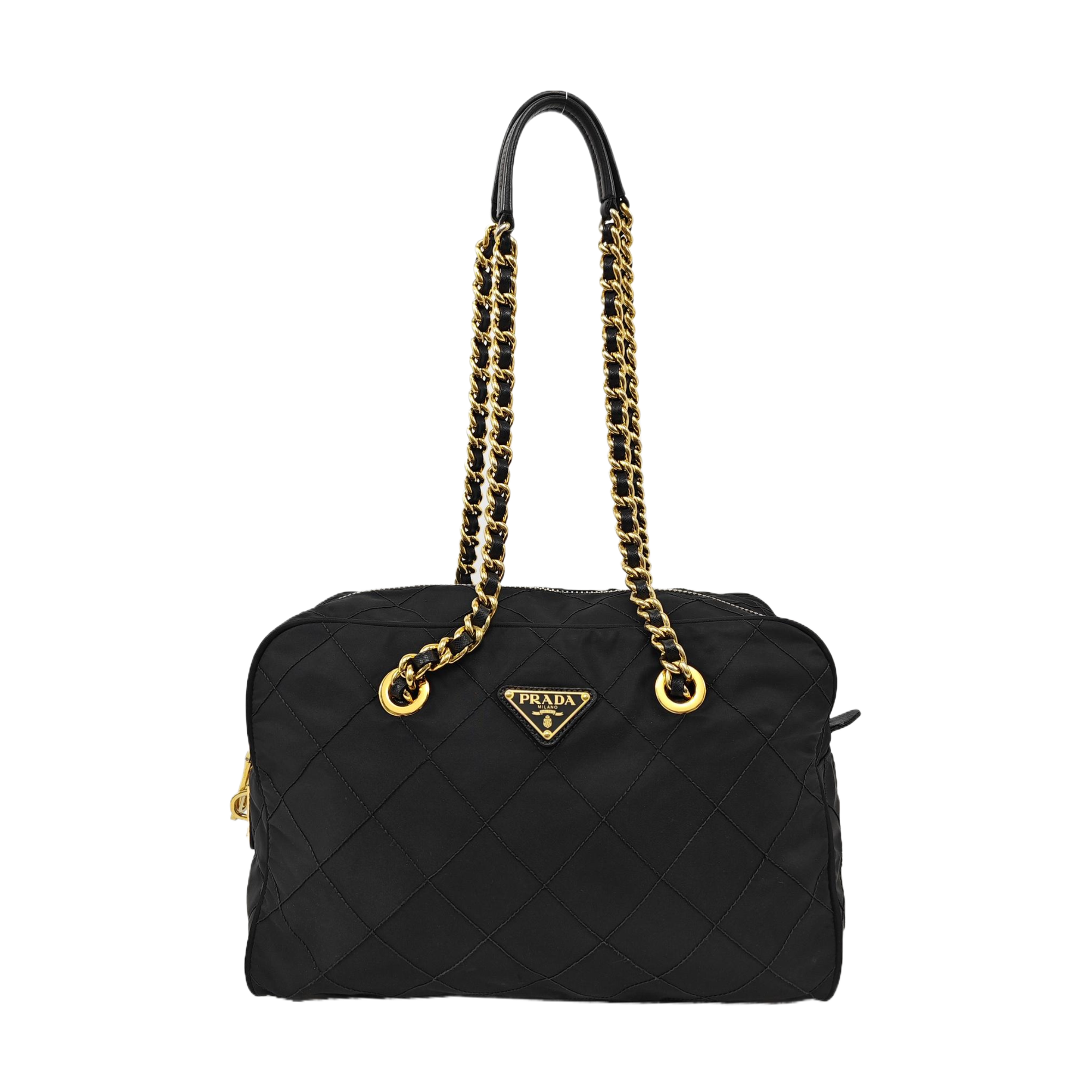 Chain Tote Quilted Nylon Black