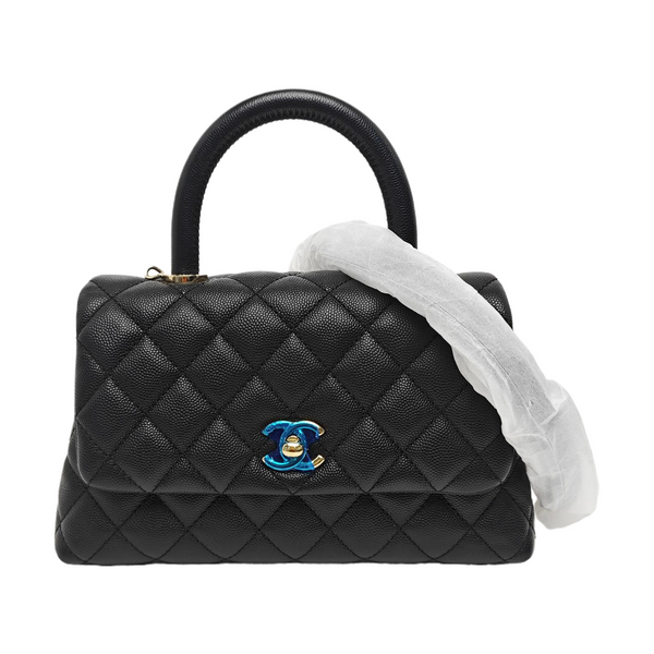COCO HANDLE Small Quilted Grained Calfskin Black
