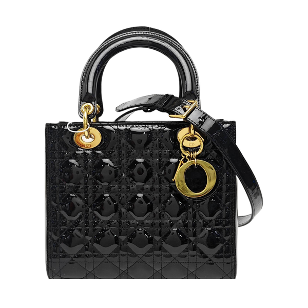Lady Dior Medium Cannage Patent Leather Black