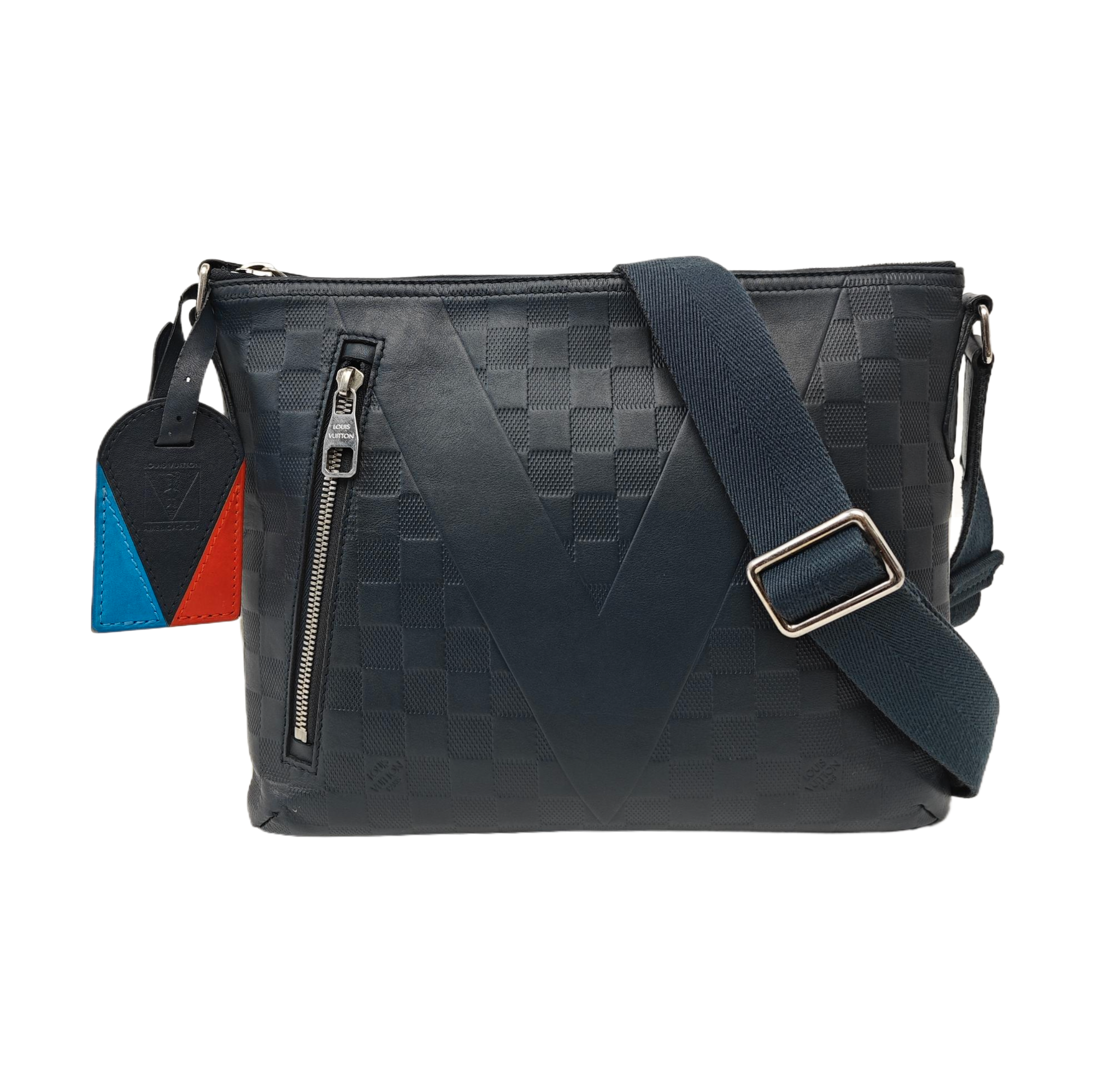 Damier Calfskin Crossbody Bag Blue