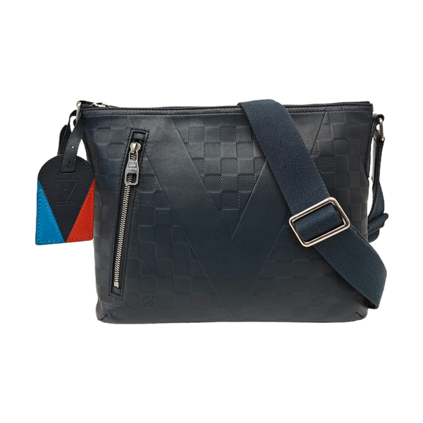 Damier Calfskin Crossbody Bag Blue