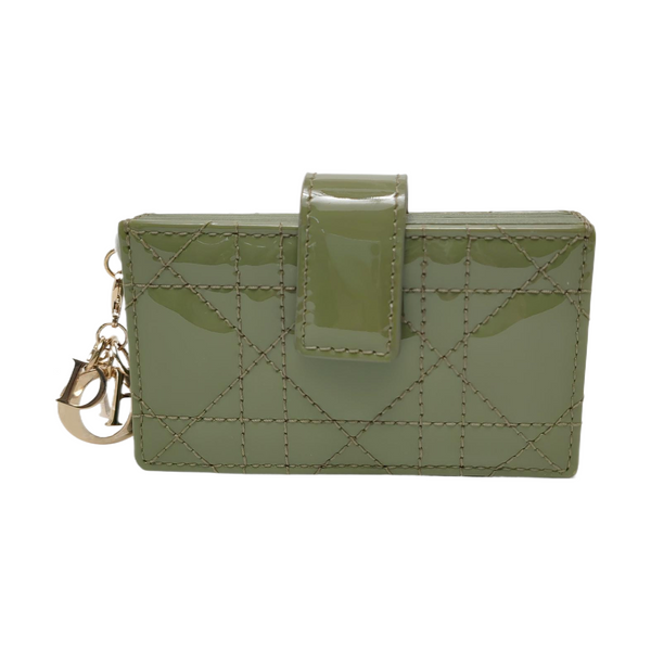 Lady Dior Super Mini Quilted Patent Leather Green Card Holder