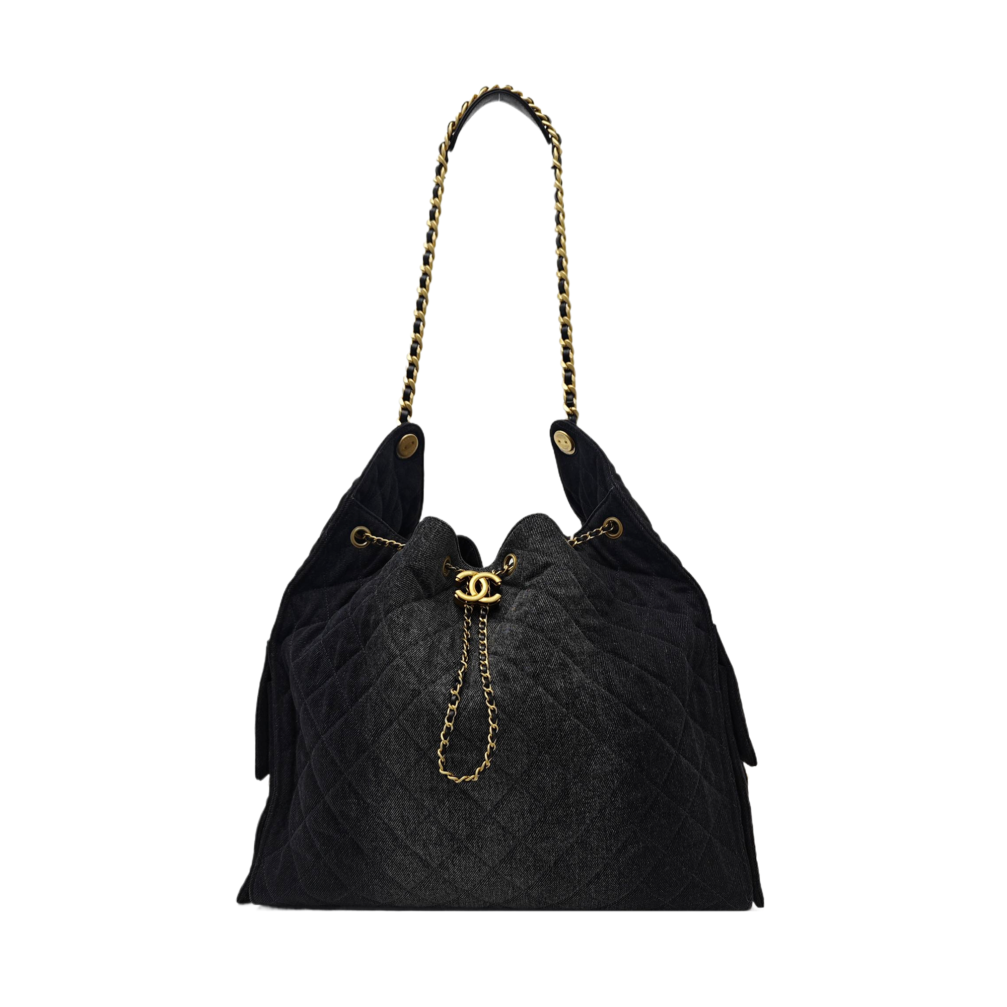 CHANEL 25 Quilted Denim Black