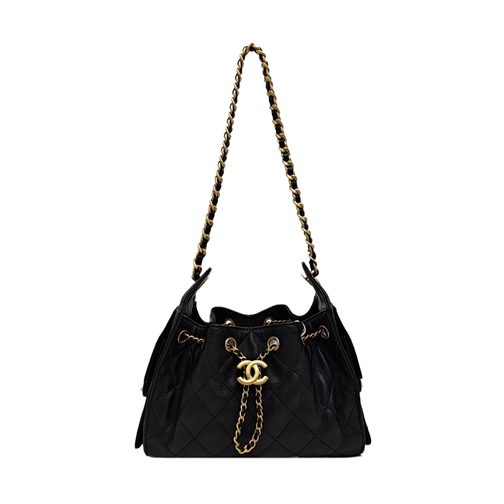CHANEL 25 Mini Quilted Grained Calfskin Black