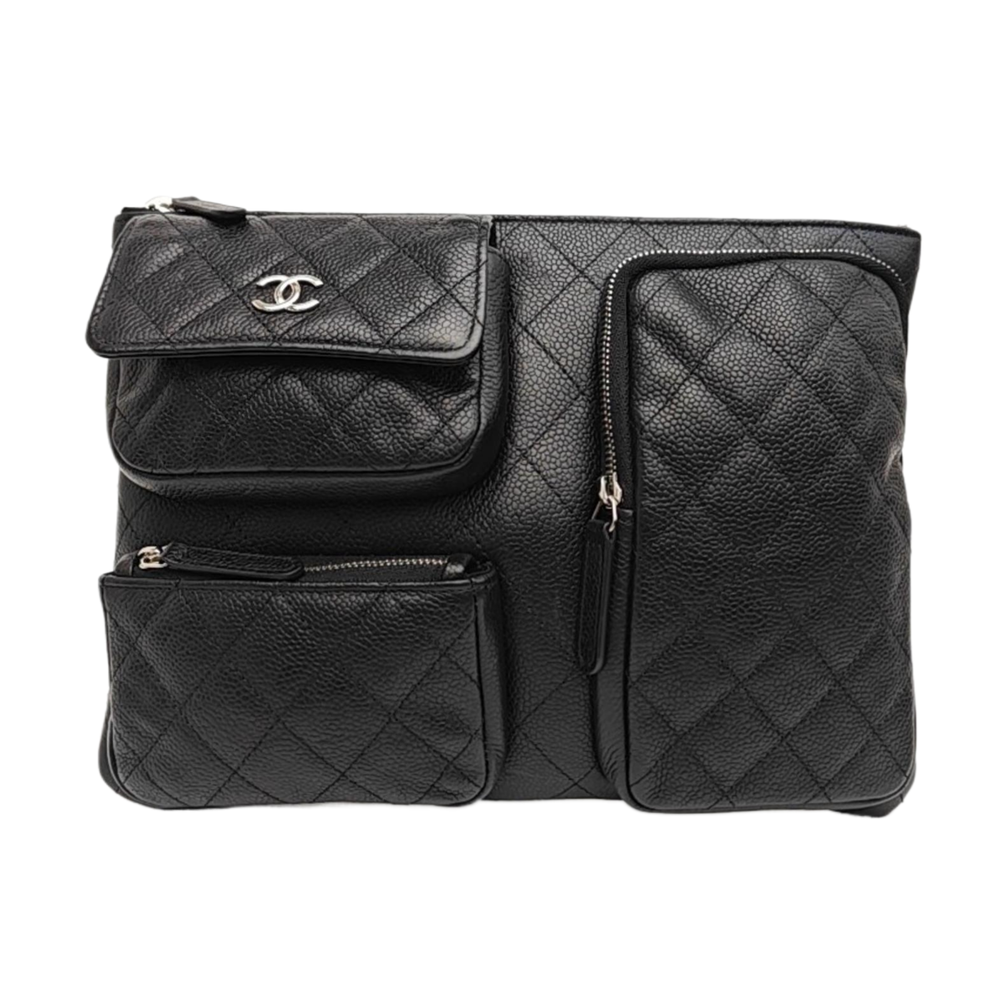 Quilted Grained Calfskin Clutch Black