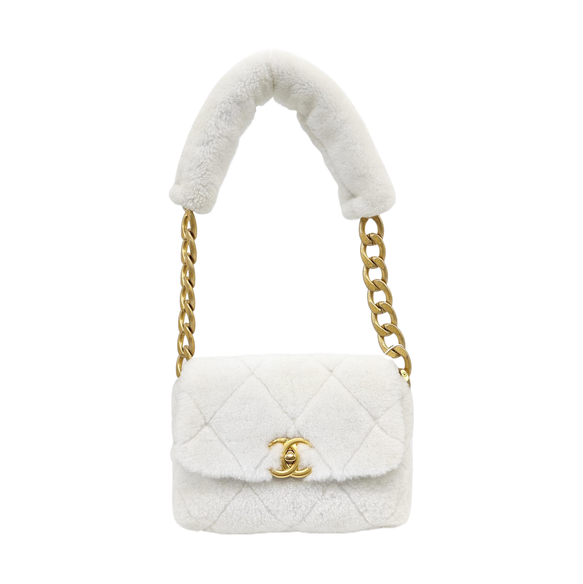 Quilted Sheepskin Shoulder Bag White
