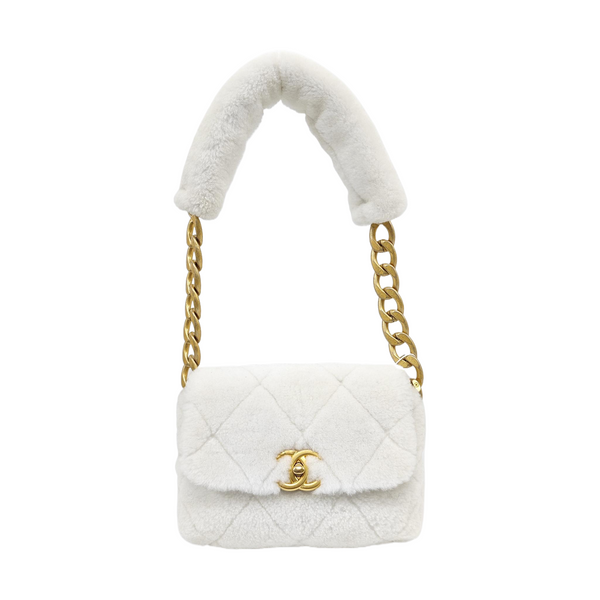 Quilted Sheepskin Shoulder Bag White