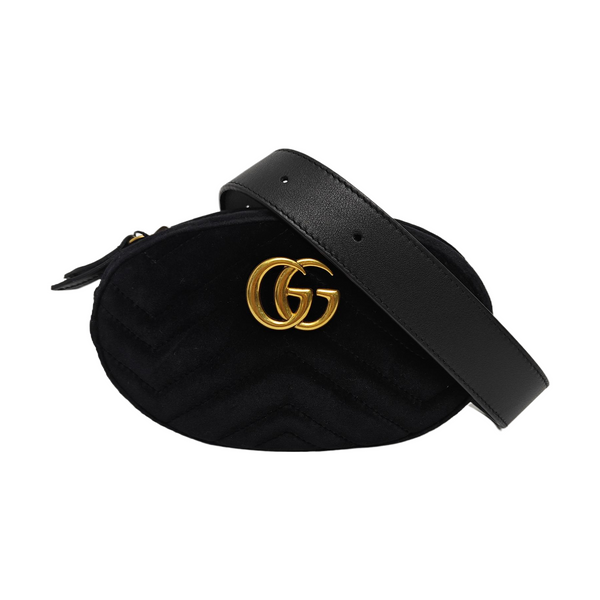 Authenticated pre-owned  GG Marmont Quilted Velvet Black - Belt Bag at Looply