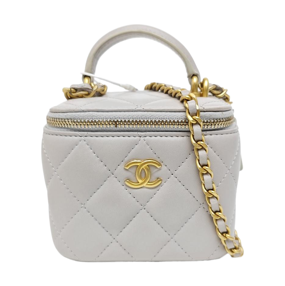 VANITY CASE Mini Quilted Lambskin Gray