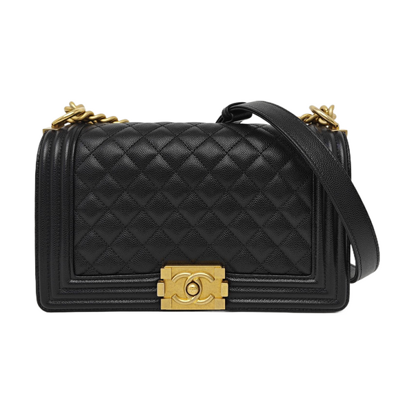 BOY CHANEL Medium Quilted Grained Calfskin Black