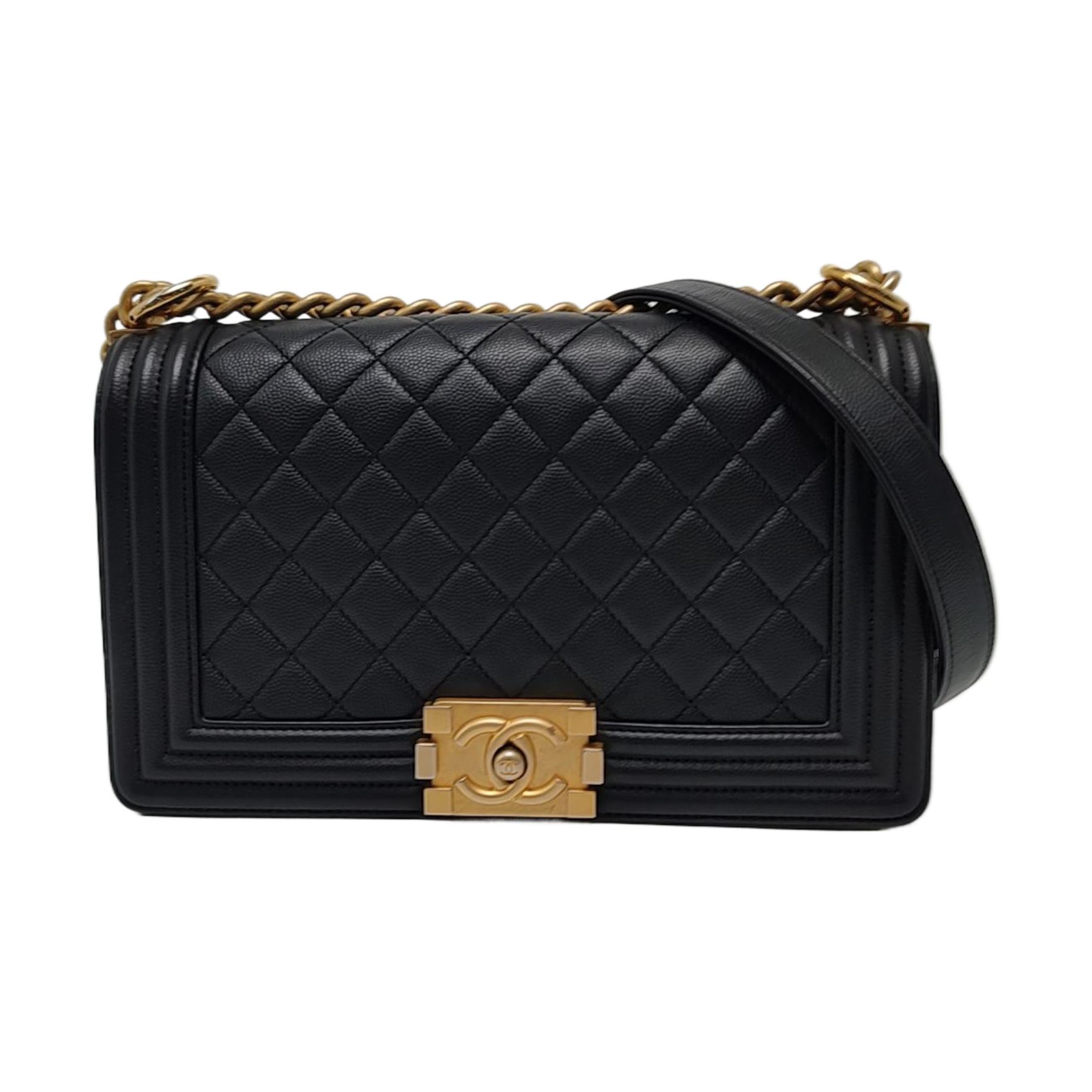 Authenticated pre-owned  BOY CHANEL Medium Quilted Grained Calfskin Black - Shoulder Bag at Looply