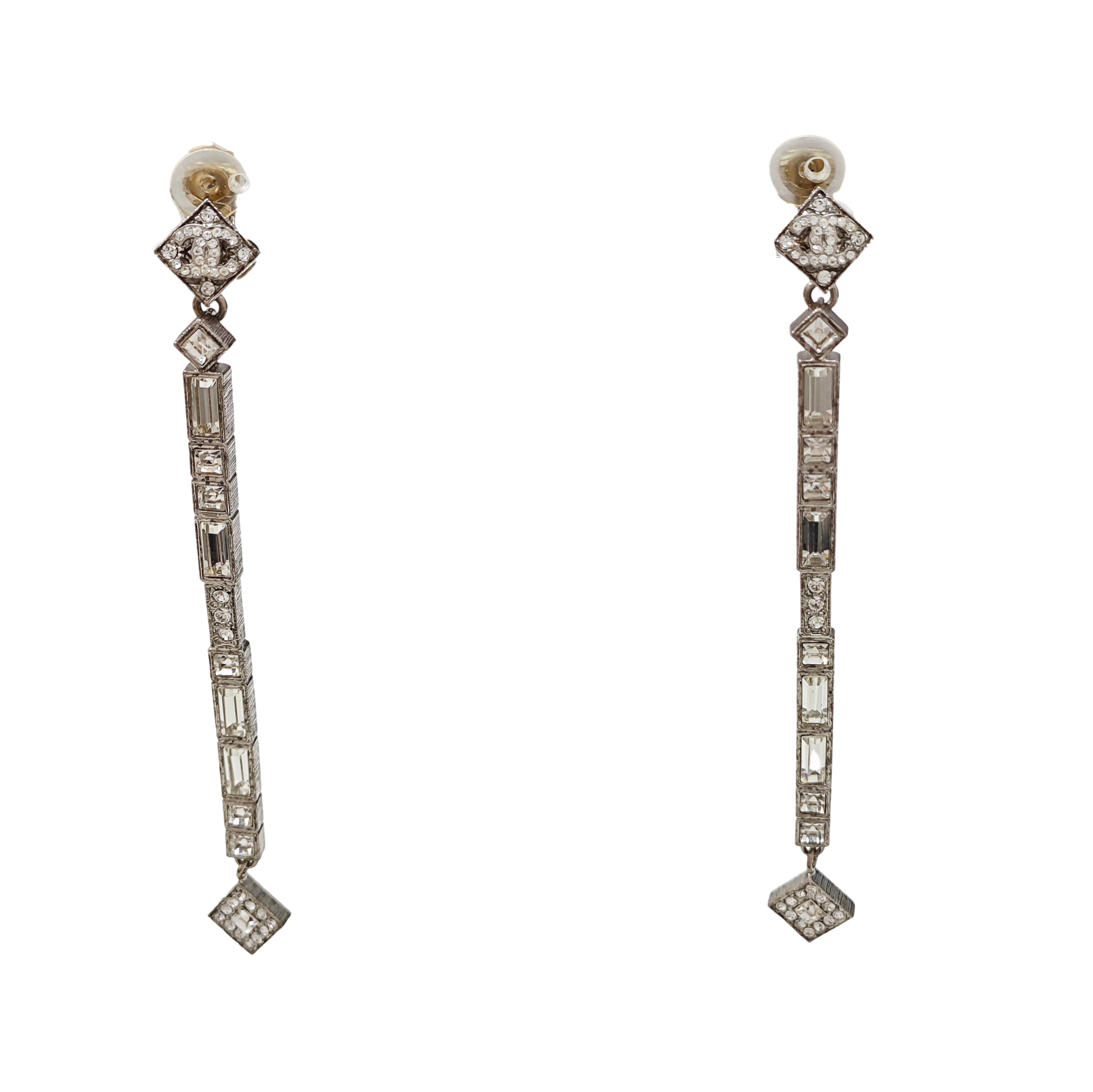 CC Logo Metal Silver Clip On Earrings
