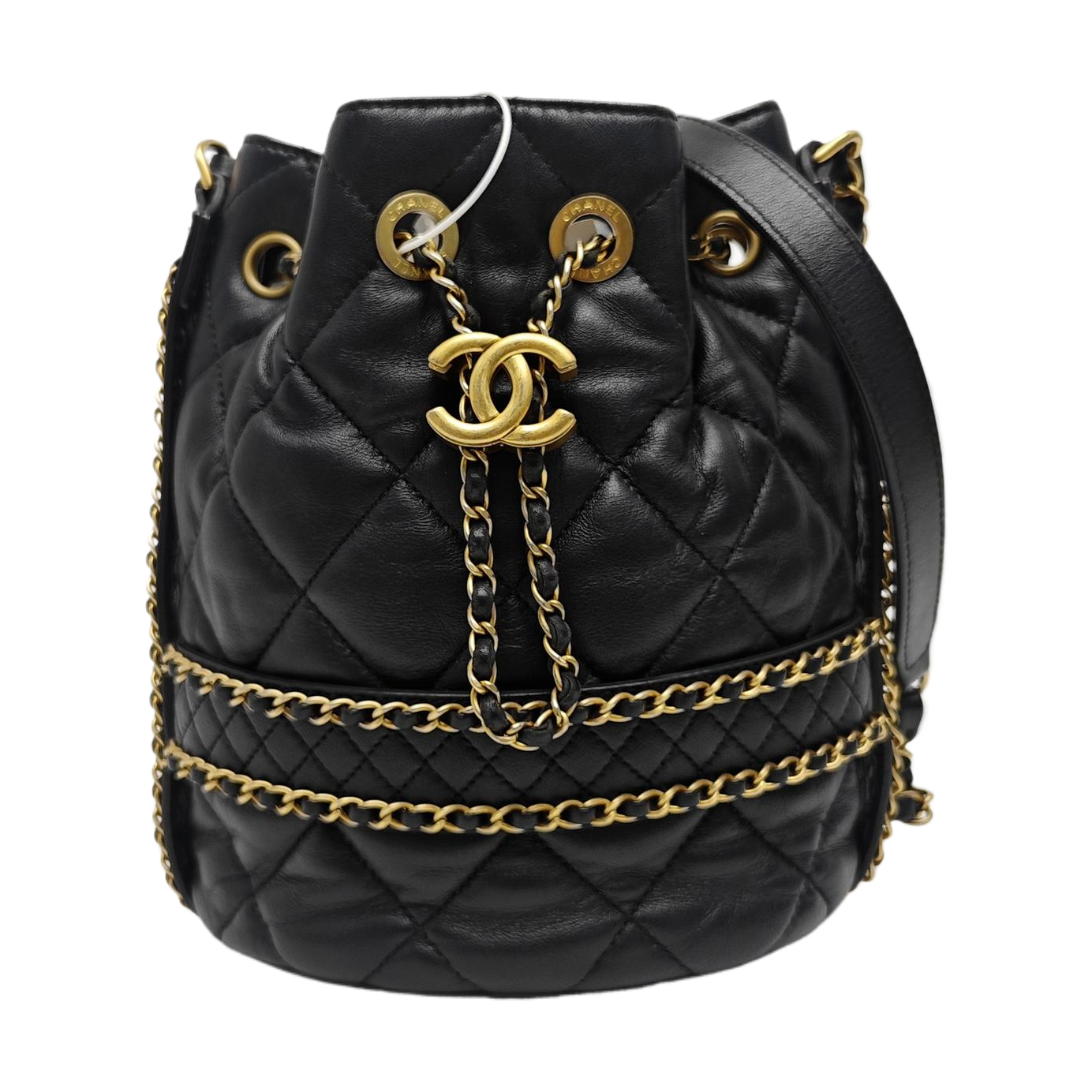 DRAWSTRING Large Quilted Lambskin Black