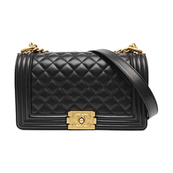 BOY CHANEL Medium Quilted Grained Calfskin Black