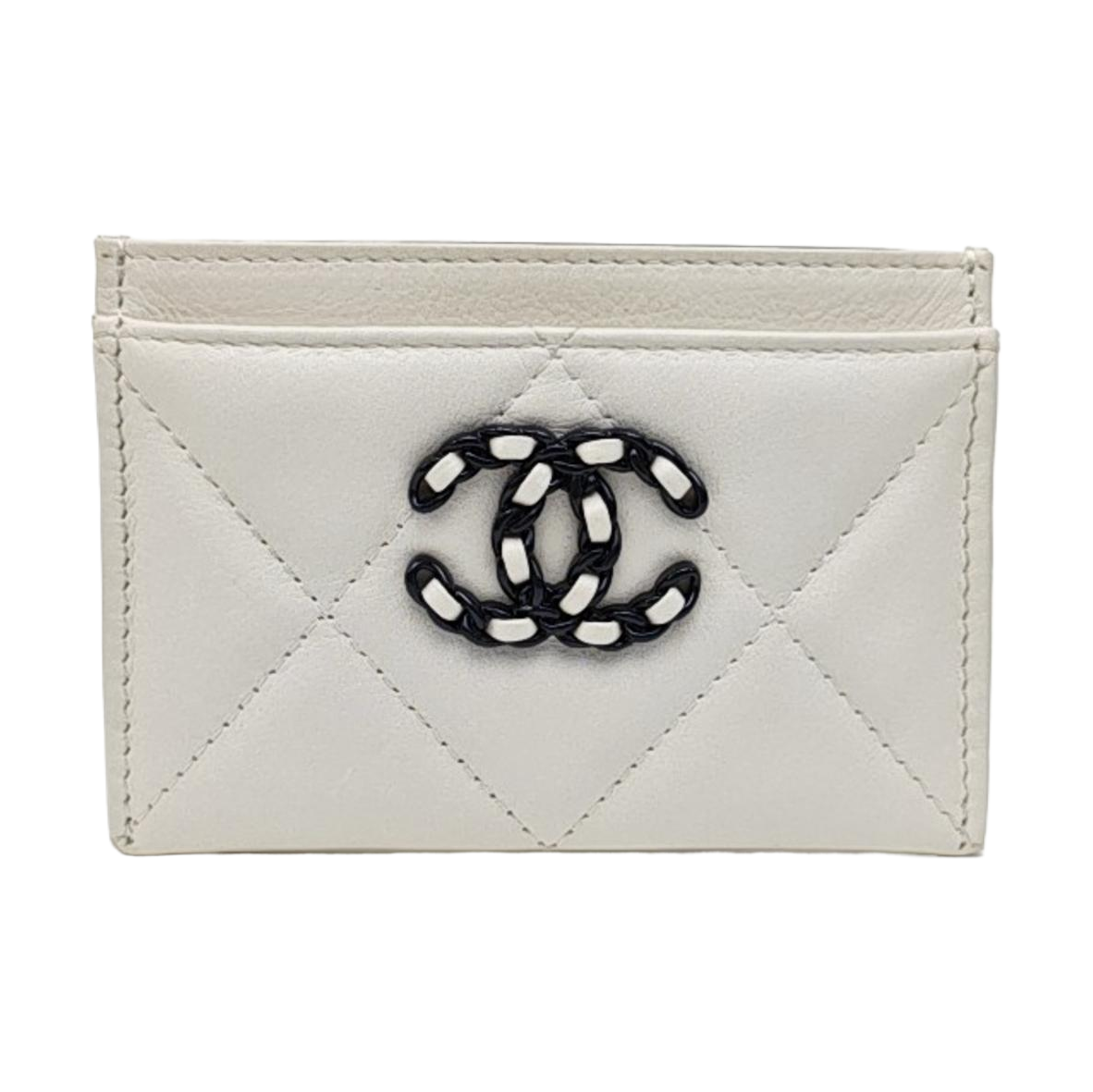 CHANEL 19 Small Quilted Calfskin White Card Holder