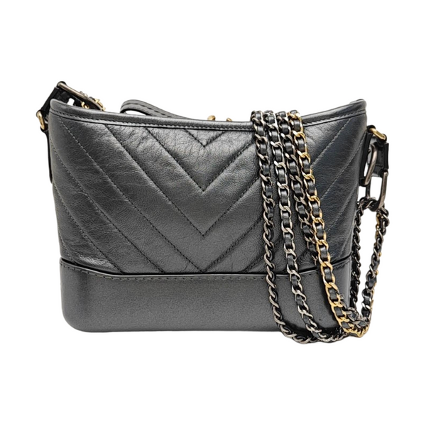 GABRIELLE Small Chevron Calfskin Gray