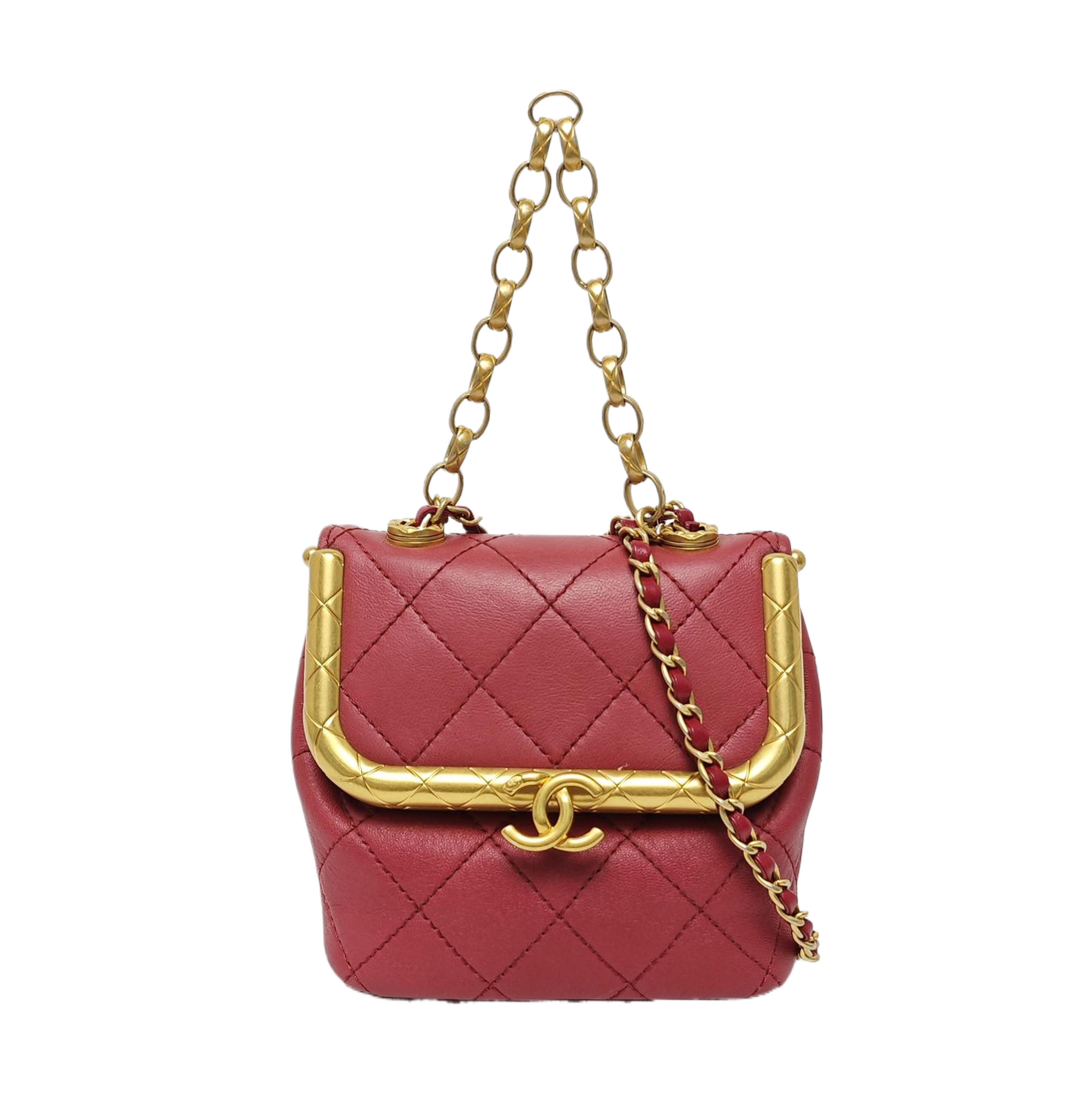 Quilted Lambskin Shoulder Bag Small Red