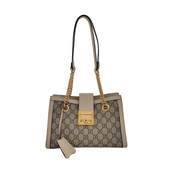 Padlock Small Monogram Coated Canvas Beige