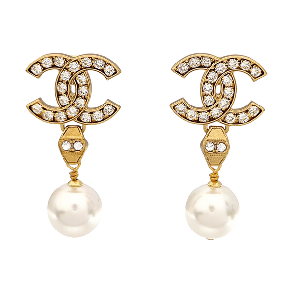 CC Logo Metal White Earrings