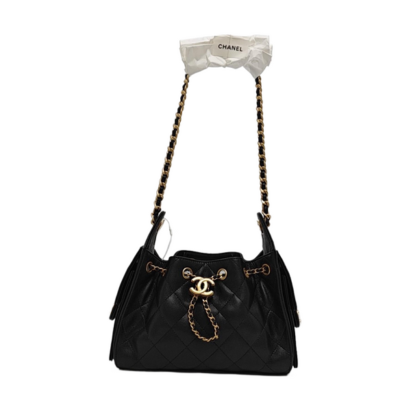 CHANEL 25 Mini Quilted Grained Calfskin Black