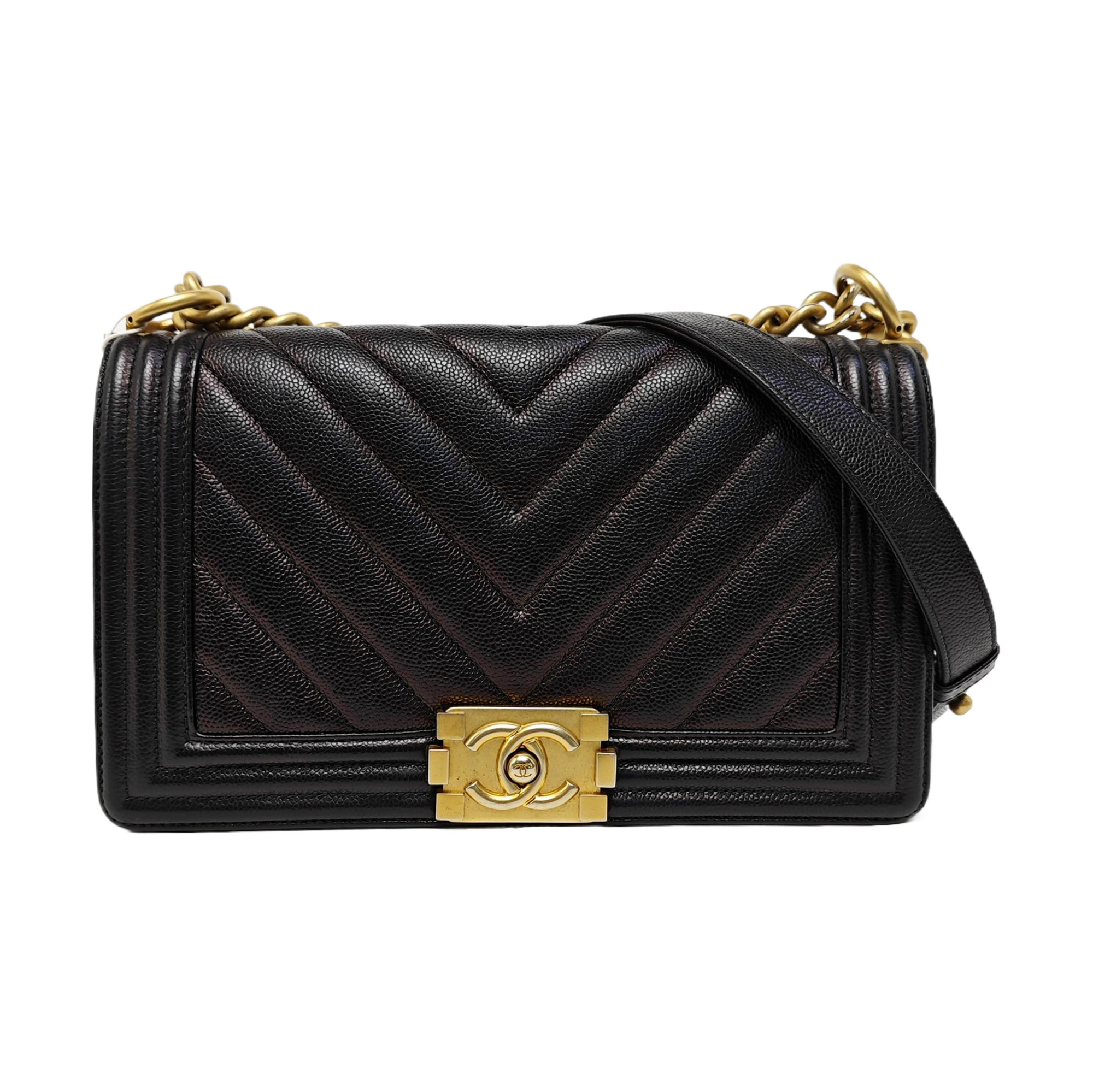 BOY CHANEL Medium Chevron Grained Calfskin Black