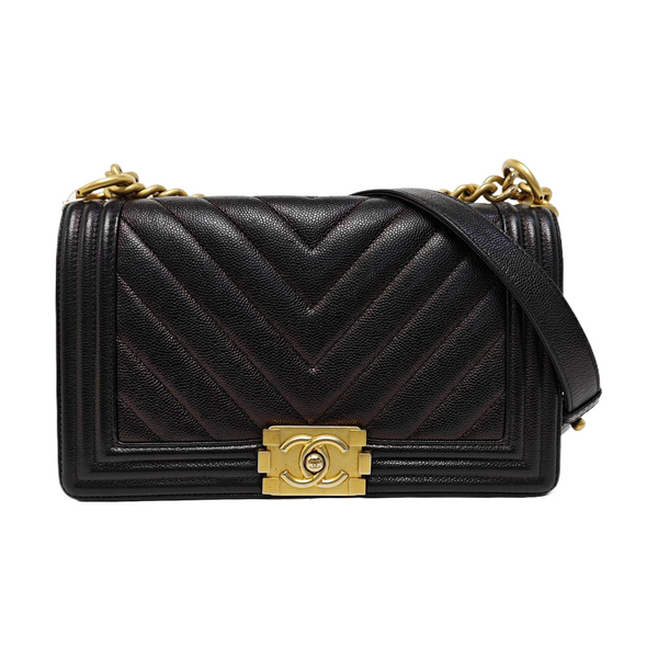 BOY CHANEL Medium Chevron Grained Calfskin Black