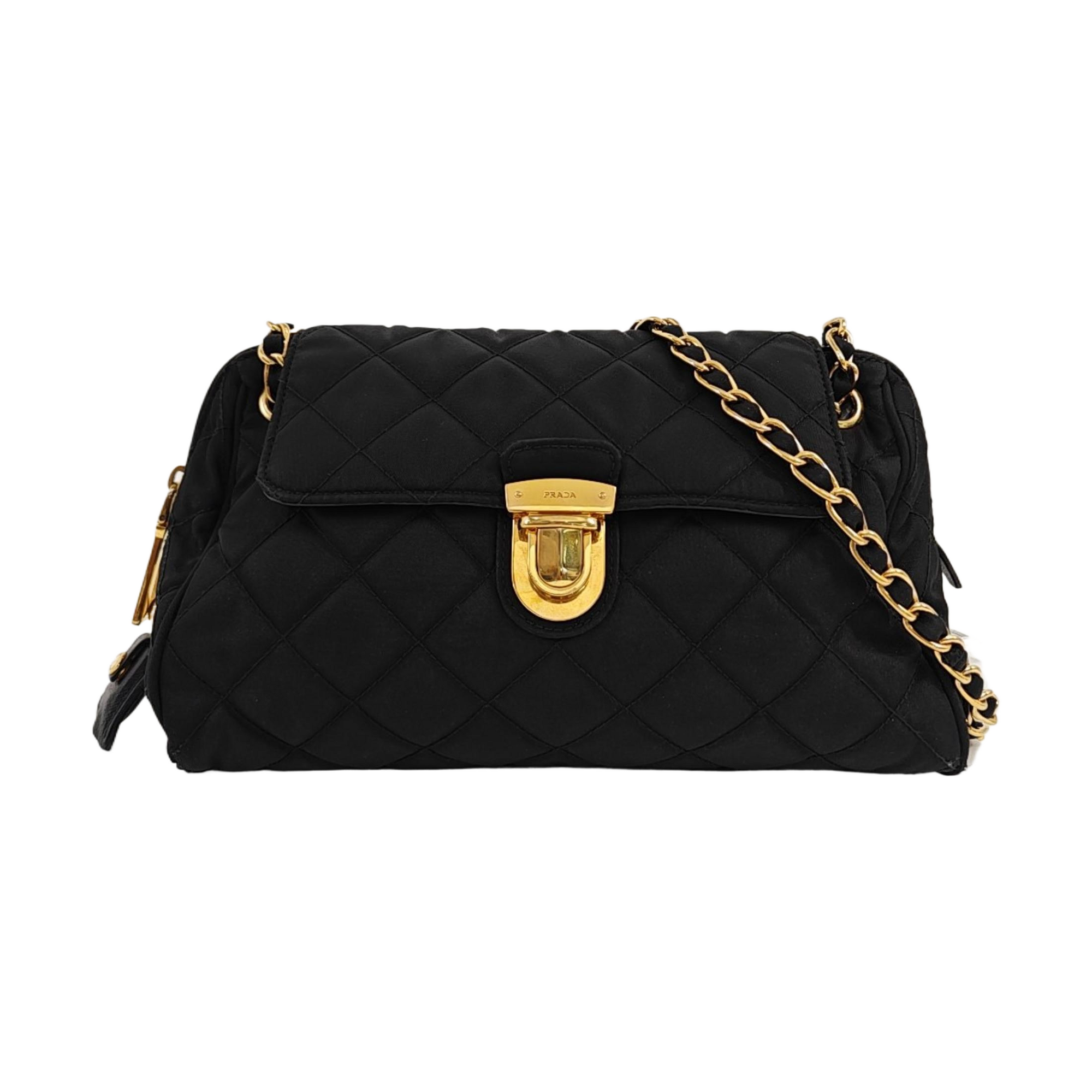 Quilted Nylon Shoulder Bag Black