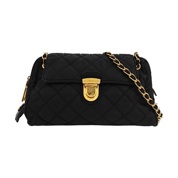 Quilted Nylon Shoulder Bag Black